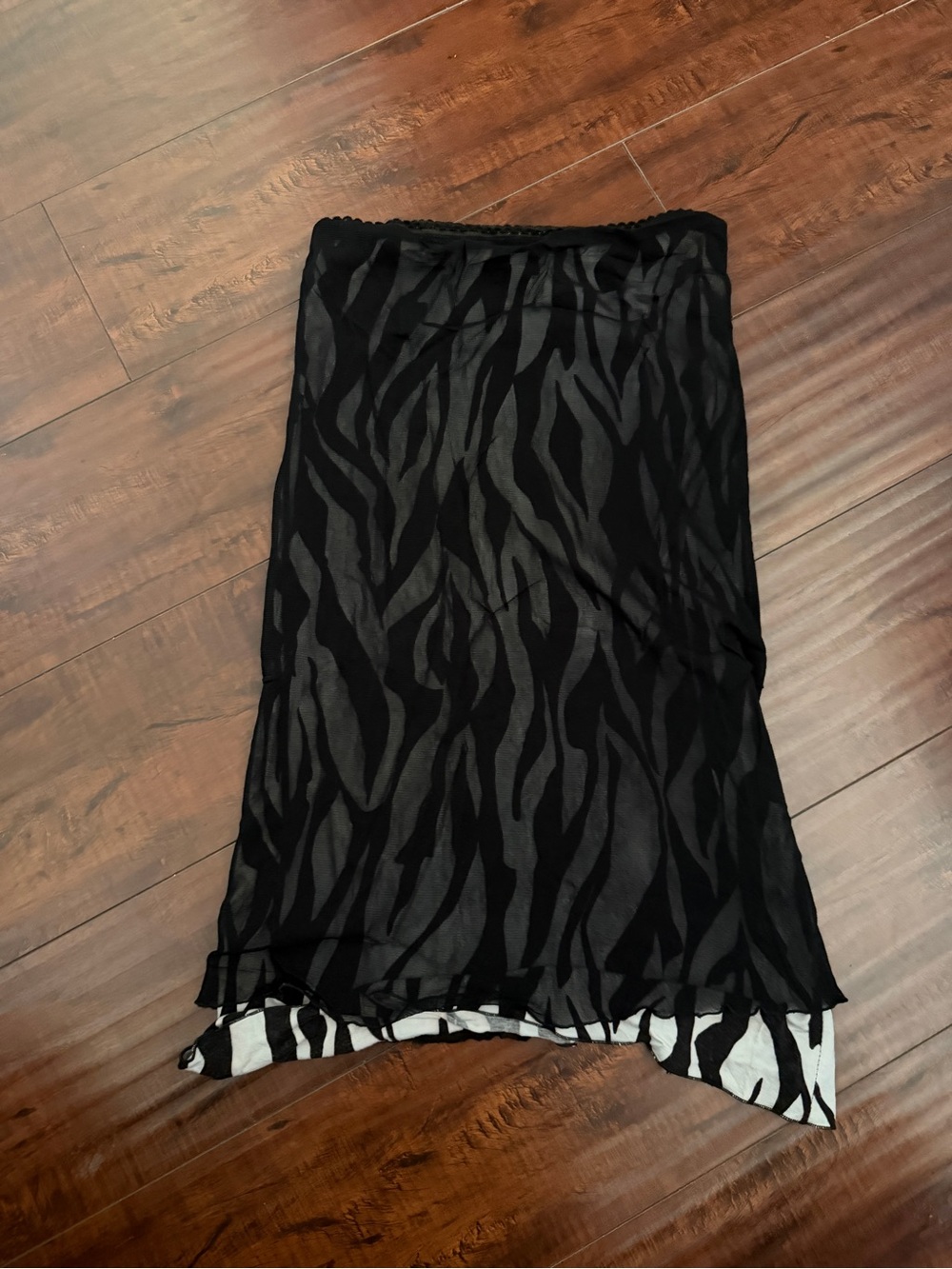 Black Sheer Zebra-Print animal Midi Skirt - Picture 2 of 5